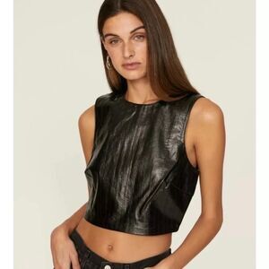Good American Better Than Leather Faux Leather Sleeveless Cropped Top Black Sz2